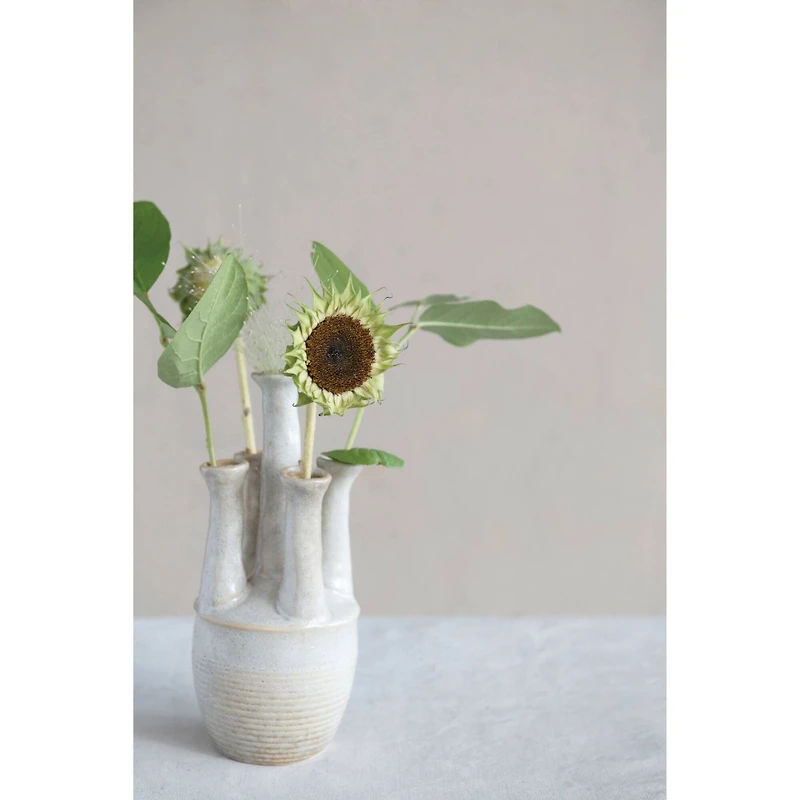 Hello Honey® 10" Reactive Glaze Handmade Stoneware Vase with 5 Openings