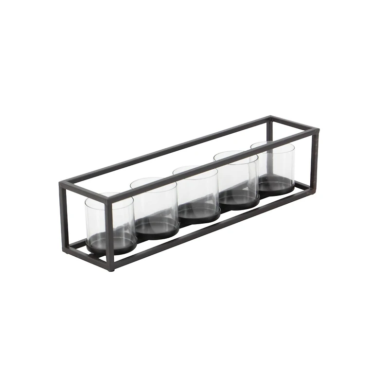 22" Black Iron Contemporary 5 Candlestick Holder