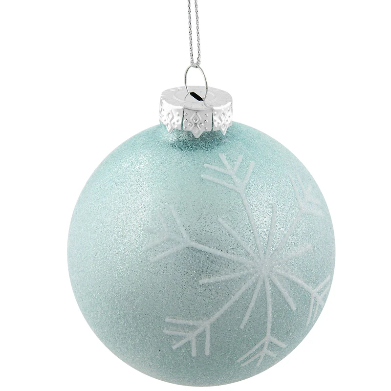 4ct. 3.25" Blue & Silver Snowflake Glass Christmas Ball Ornaments