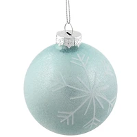 4ct. 3.25" Blue & Silver Snowflake Glass Christmas Ball Ornaments