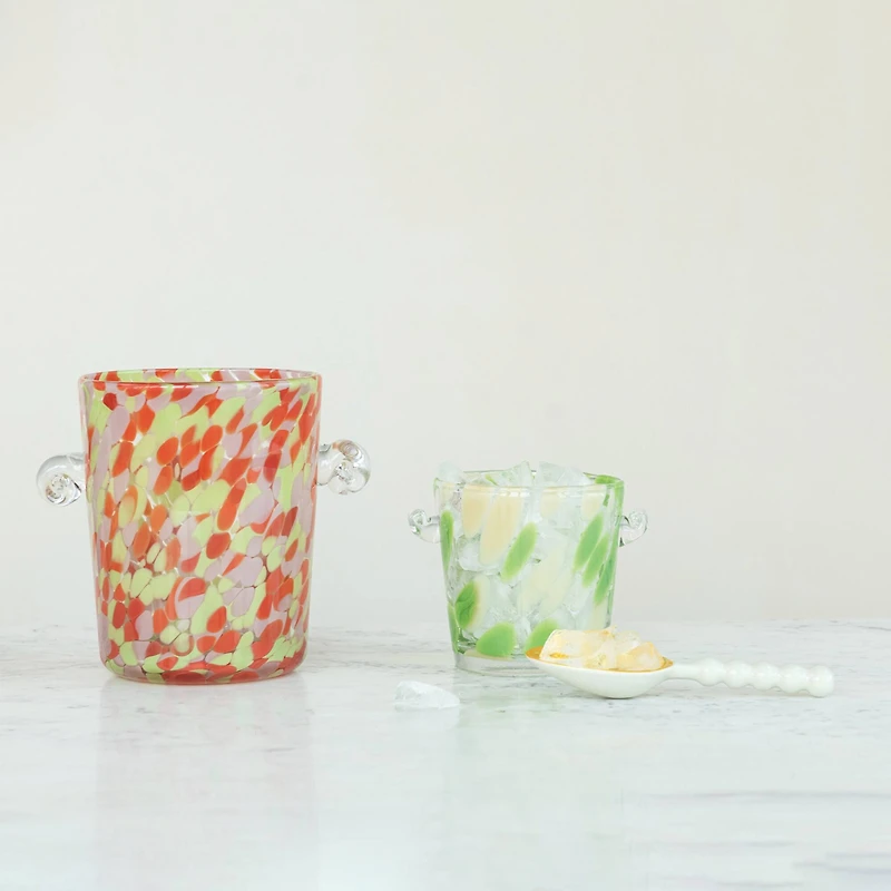 Hello Honey 32-Ounce Confetti Glass Ice Bucket with Handles, Yellow and Green