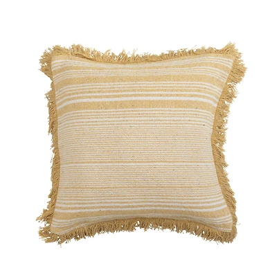 Hello Honey® Yellow & Cream Woven Recycled Cotton Blend Pillow Cover with Fringe