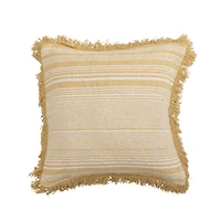 Hello Honey® Yellow & Cream Woven Recycled Cotton Blend Pillow Cover with Fringe