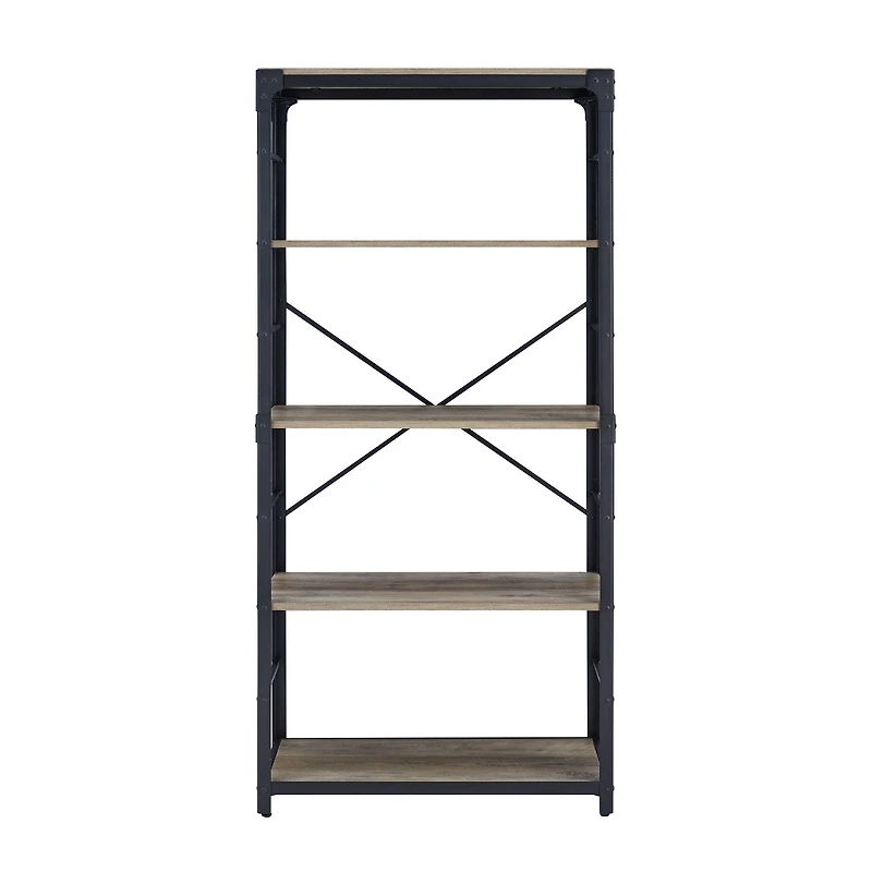 Walker Edison 64" Graywash Angle Iron Industrial Bookcase