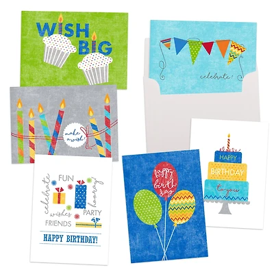 JAM Paper Wish Big Blank Assorted Birthday Card Set, 36ct.