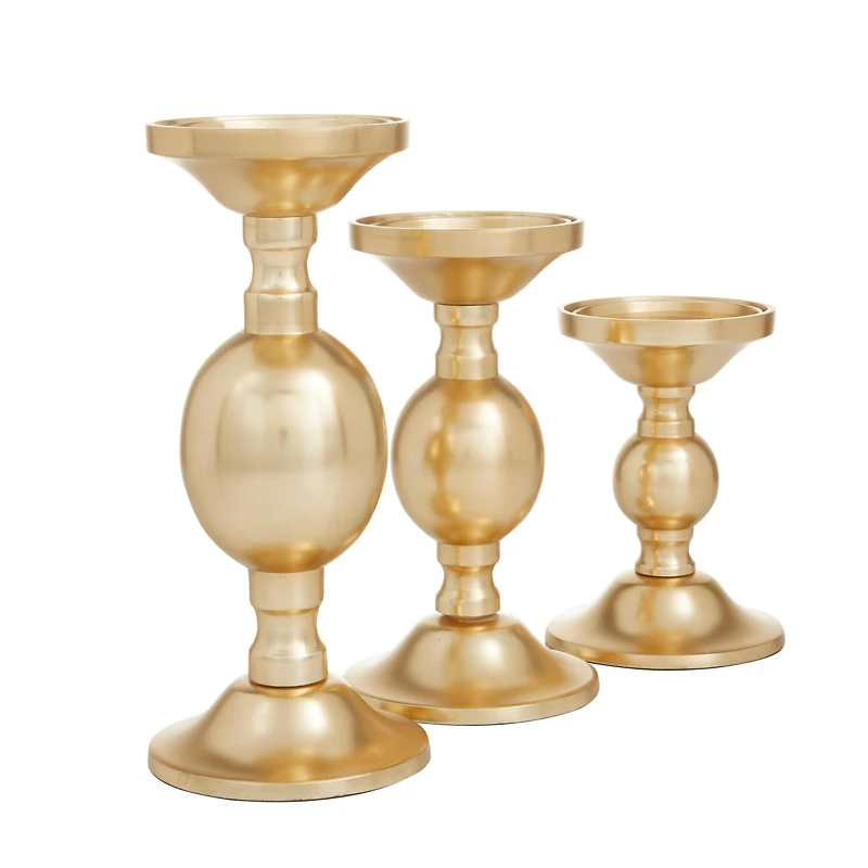 The Novogratz Set of 3 Gold Aluminum Transitional Candle Holders, 10" x 4" x 4"