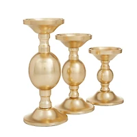 The Novogratz Set of 3 Gold Aluminum Transitional Candle Holders, 10" x 4" x 4"