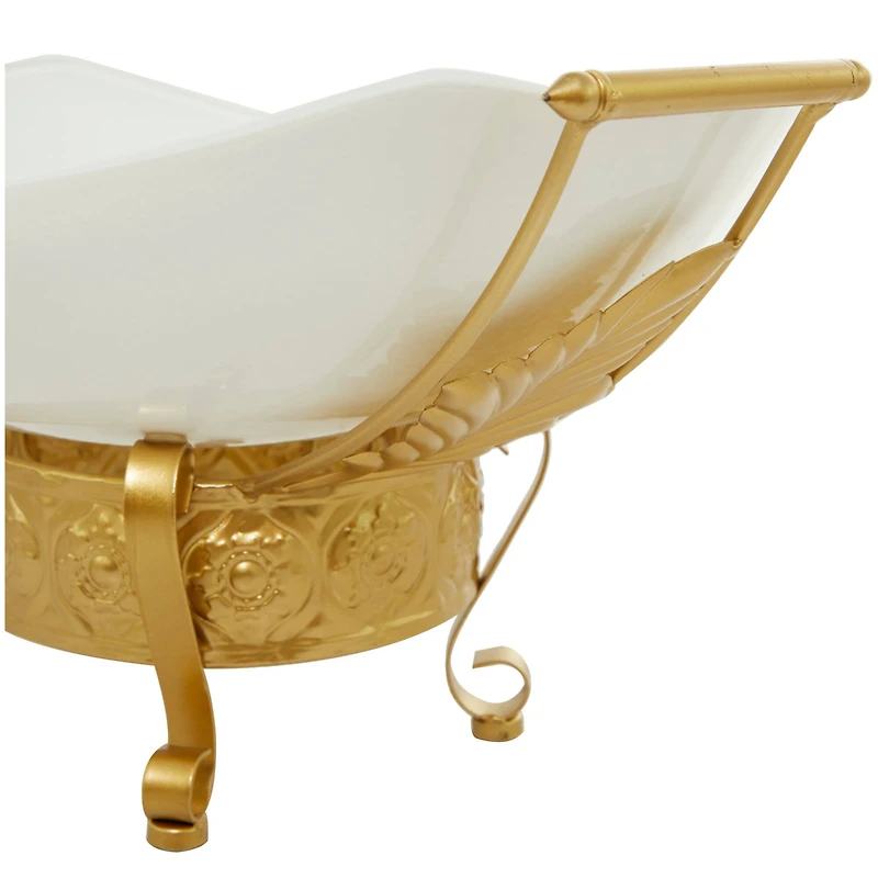 CosmoLiving by Cosmopolitan 24" White Glass Kitchen Serving Bowl with Gold Metal Scroll Stand