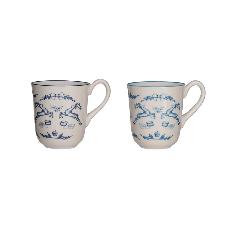 Hello Honey® 12oz. Blue & Cream Holiday Icons Stoneware Mugs, 2ct.