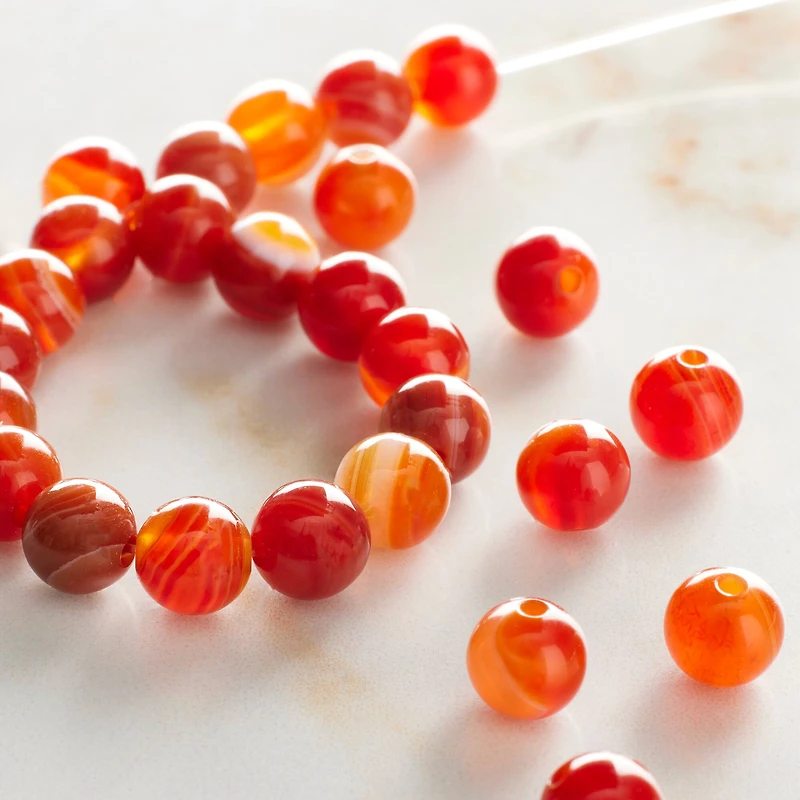 12 Pack: Amber Banded Agate Round Beads, 6mm by Bead Landing™