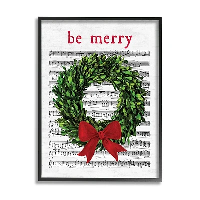 Stupell Industries Be Merry Holiday Music Wreath Framed Giclee Art