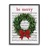 Stupell Industries Be Merry Holiday Music Wreath Framed Giclee Art