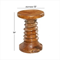19" Brown Teak Wood Rustic Stool