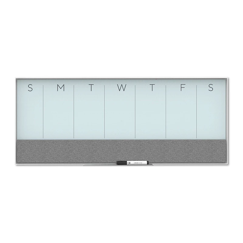 U Brands White Aluminum Framed Magnetic Glass Weekly Calendar Dry-Erase Board, 36" x 15"
