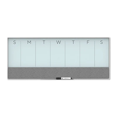 U Brands White Aluminum Framed Magnetic Glass Weekly Calendar Dry-Erase Board, 36" x 15"