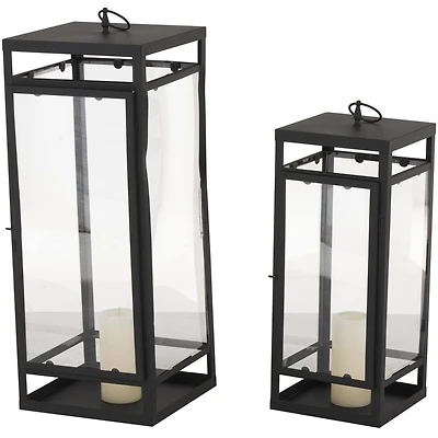 Black Minimalist Candle Lantern with Ring Handles Set