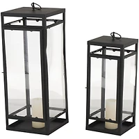 Black Minimalist Candle Lantern with Ring Handles Set