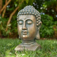 Glitzhome® 16" Faux Bronze Buddha Head Garden Statue