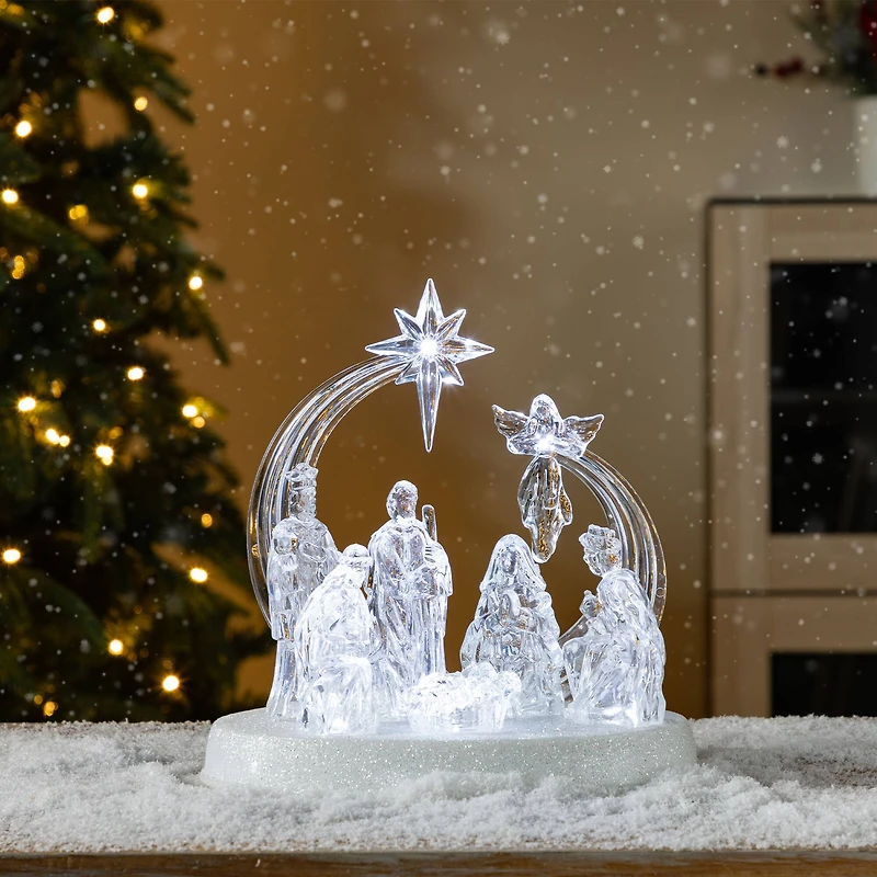 Glitzhome® 9" Christmas Lighted Acrylic Tabletop Nativity Scene Figurine