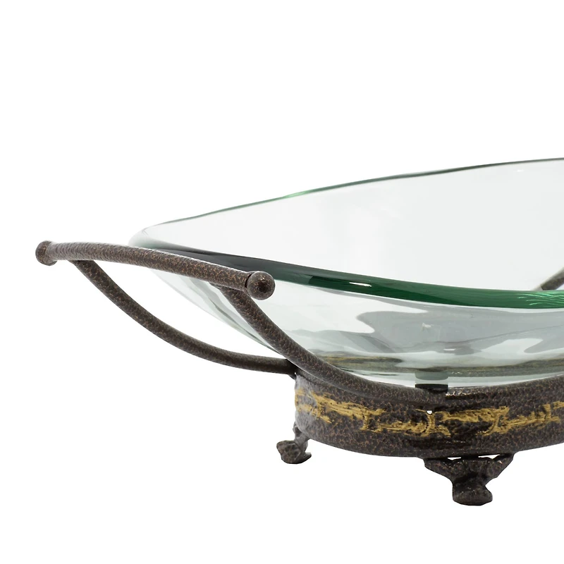 Gold Glass and Metal Traditional Serving Bowl, 5" x 17" x 11"