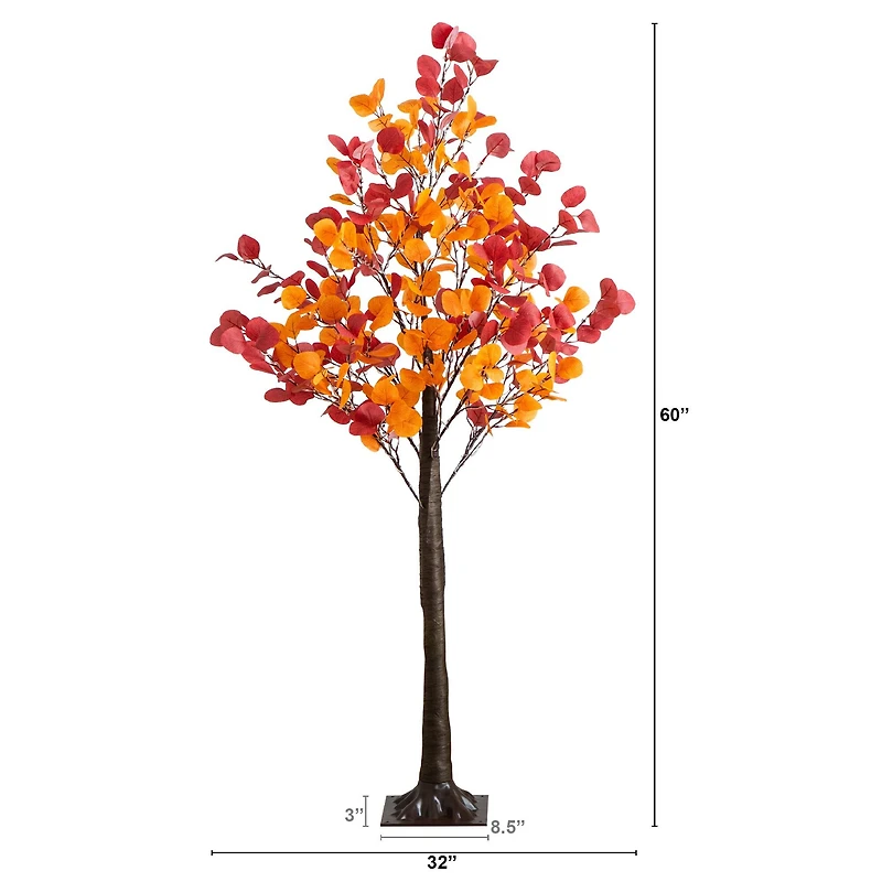 5ft. Pre-Lit Bright Autumn Eucalyptus Artificial Fall Tree with 300 Warm White LED Lights