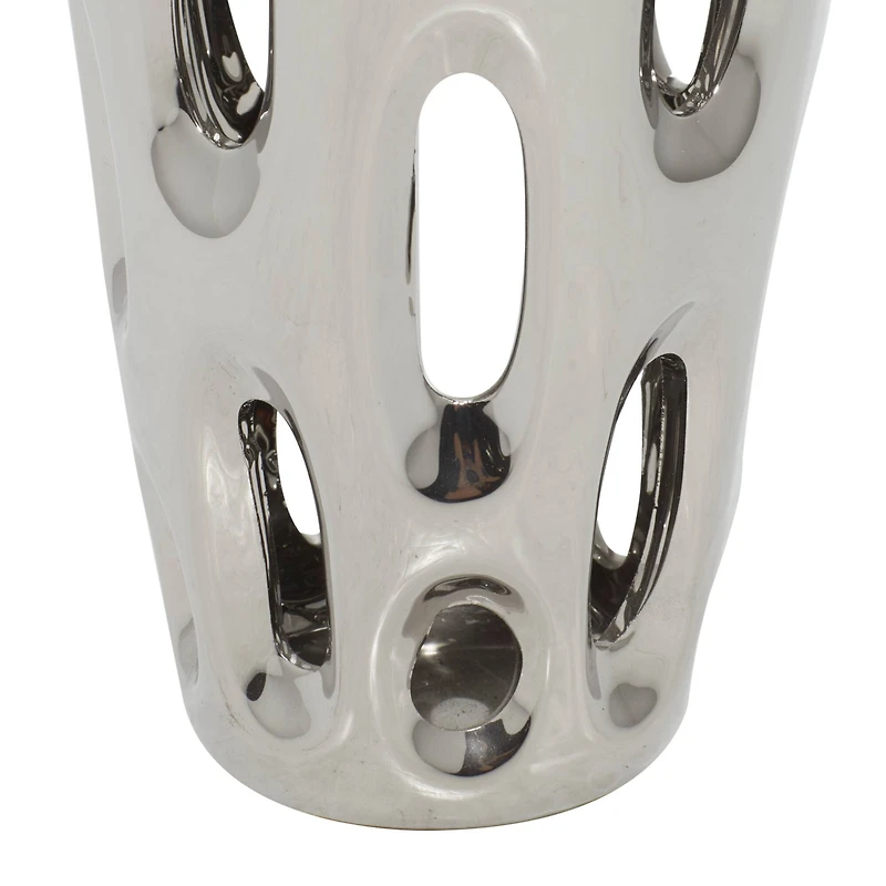 Silver Ceramic Contemporary Vase, 16" x 6" x 6"