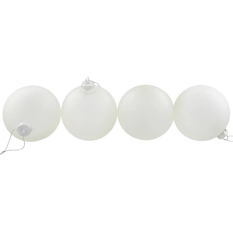 4ct. 4" White & Silver Frosted Matte Glass Ball Ornaments