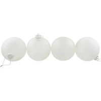 4ct. 4" White & Silver Frosted Matte Glass Ball Ornaments