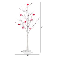 4ft. Pre-Lit Artificial Valentine's Day Twig Tree with 48 Heart Shaped LED Lights and Red Berries