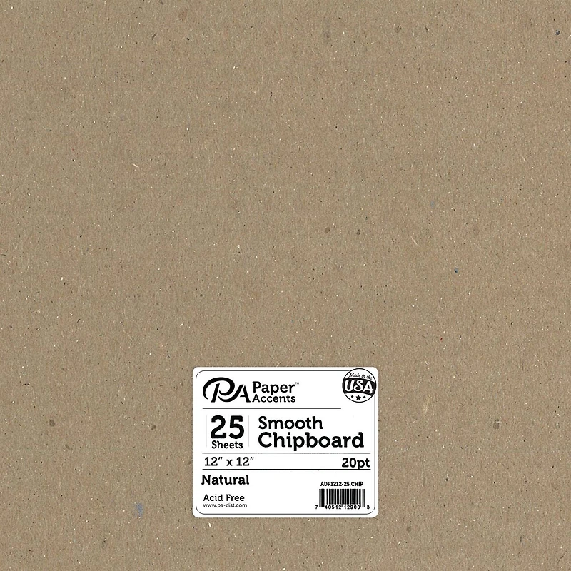 PA Paper™ Accents Natural 12" x 12" 20pt. Smooth Chipboard, 25 Pieces