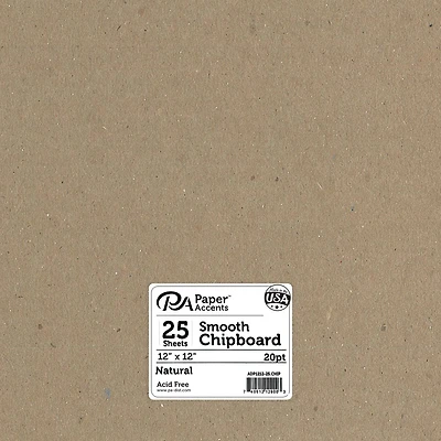 PA Paper™ Accents Natural 12" x 12" 20pt. Smooth Chipboard, 25 Pieces