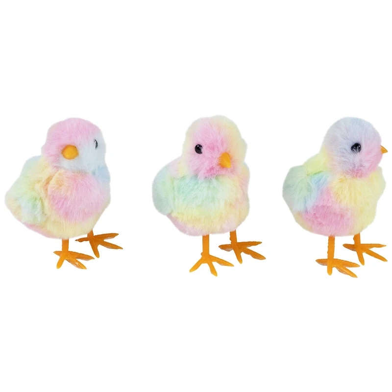 4.5" Plush Tie Dye Easter Chick Figurines, 3ct.