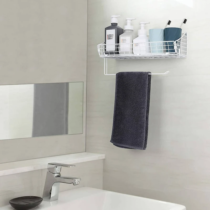 NEX™ 16" White Wall Mounted Wire Basket Shelf & Paper Roll Holder