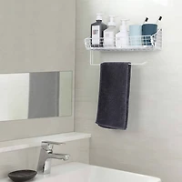 NEX™ 16" White Wall Mounted Wire Basket Shelf & Paper Roll Holder