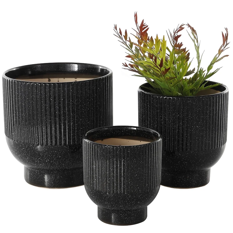 Black Ceramic Speckled Planter Set