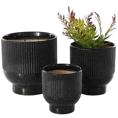 Black Ceramic Speckled Planter Set