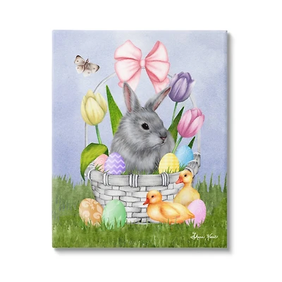 Stupell Industries Pastel Bunny Rabbit Basket Easter Egg Baby Chicks Canvas Wall Art