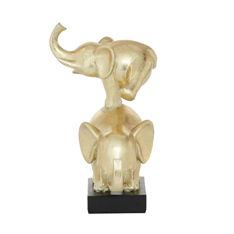 Gold Polystone Contemporary Elephant Sculpture, 10" x 8" x 6"
