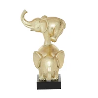 Gold Polystone Contemporary Elephant Sculpture, 10" x 8" x 6"