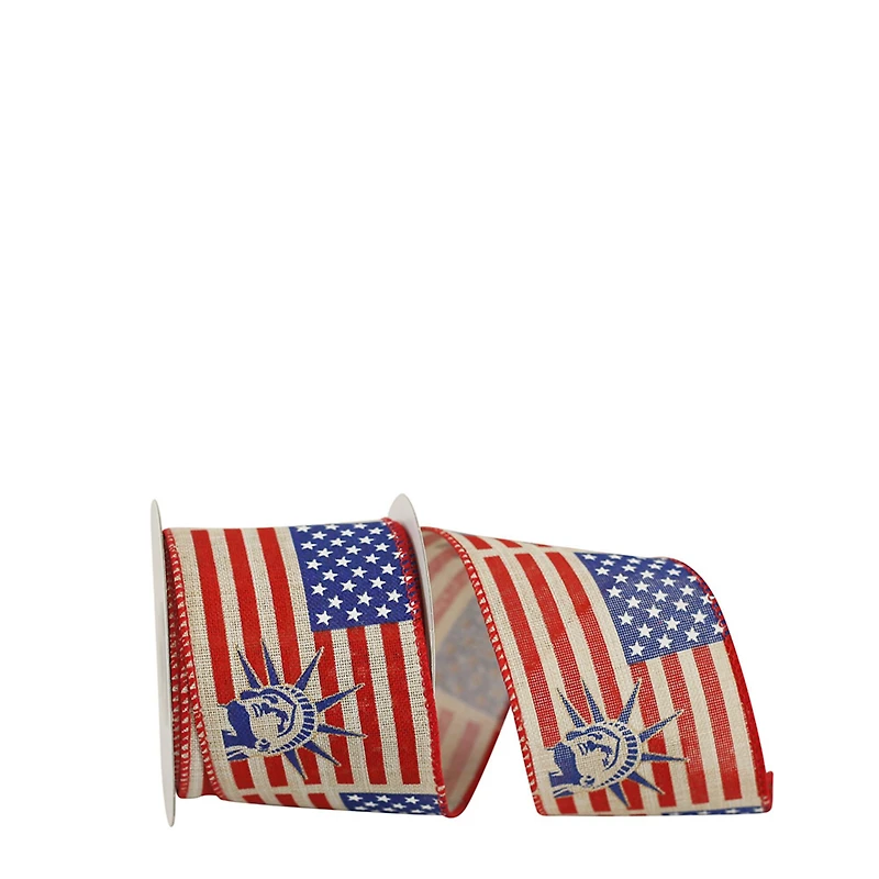 JAM Paper 2.5" x 10yd. Lady Liberty & Flag Wired Ribbon
