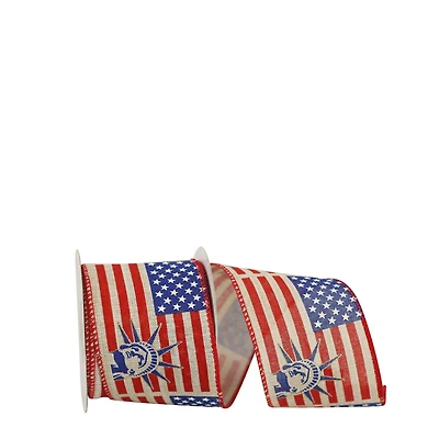JAM Paper 2.5" x 10yd. Lady Liberty & Flag Wired Ribbon