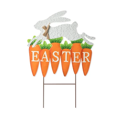 Glitzhome® 24" Metal Bunny & Easter Carrots Yard Stake