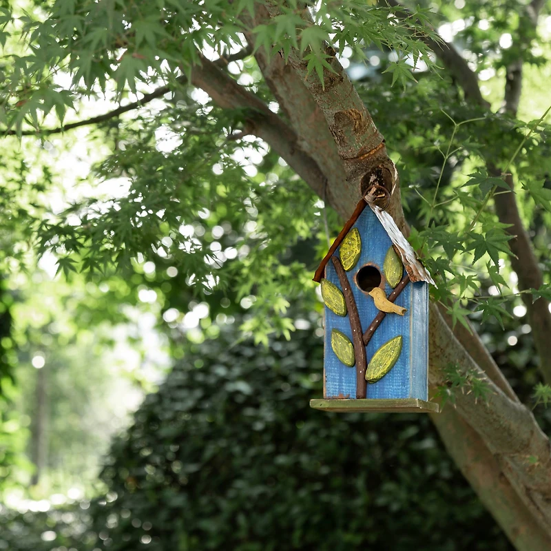 Glitzhome® Distressed Wooden Birdhouse with Leaves