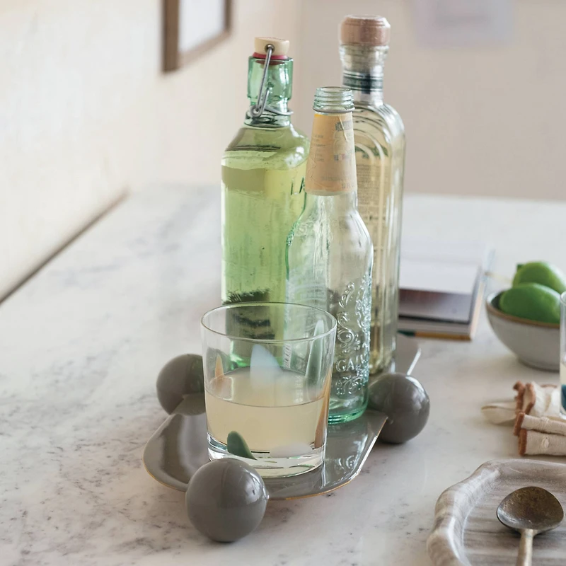 Hello Honey® 17.5" Gray Elegance Enamel Metal Tray with Ball Feet