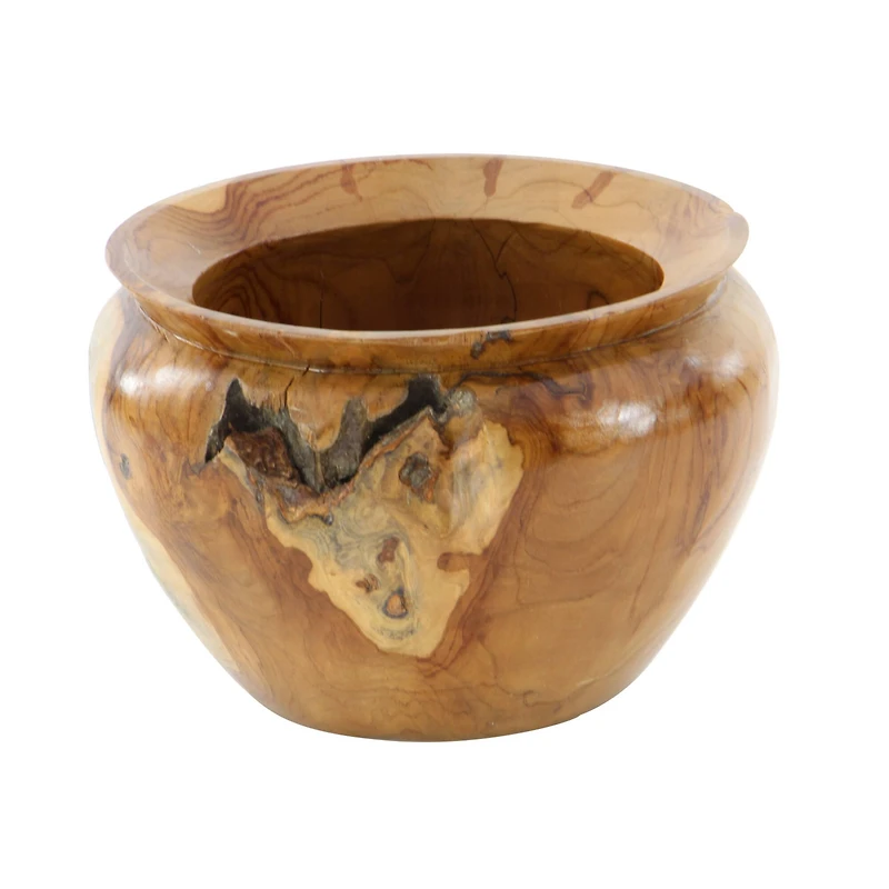13" Natural Brown Wood Decorative Bowl