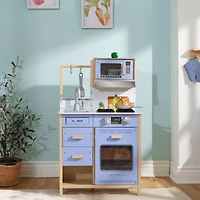 KidKraft Cheerful Chef Blue Wooden Play Kitchen with 5 Accessories
