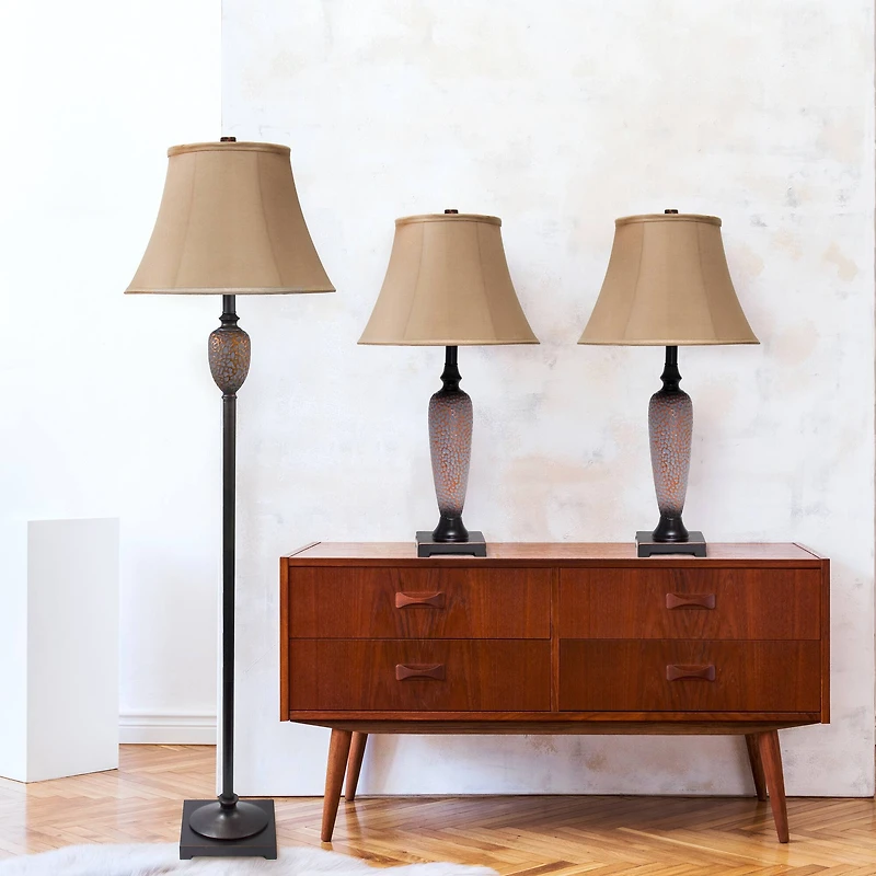 Lalia Home Hammered Bronze Table and Floor Lamp Set