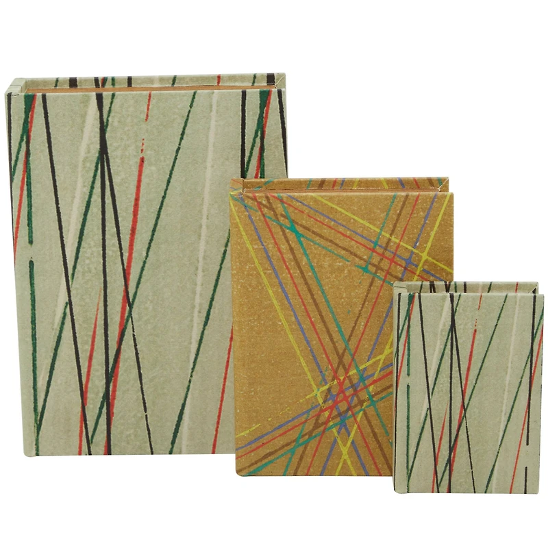 Line Print Faux Leather Faux Book Box with Varying Patterns Set