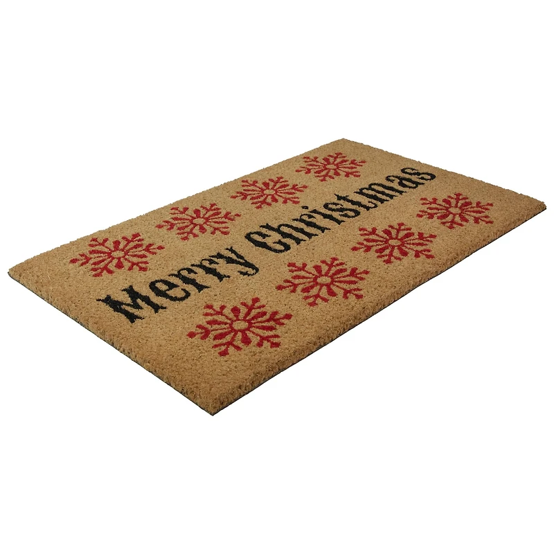 30" Merry Christmas Snowflake Natural Coir Doormat