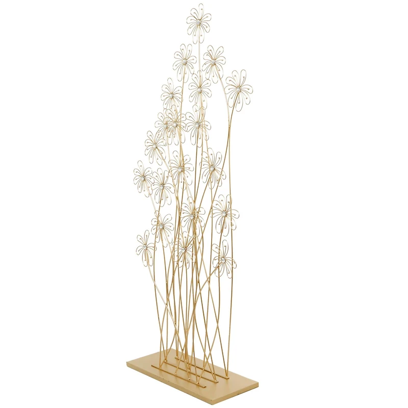 5ft. Gold Metal Tall Floral Sculpture with Crystal Embellishments
